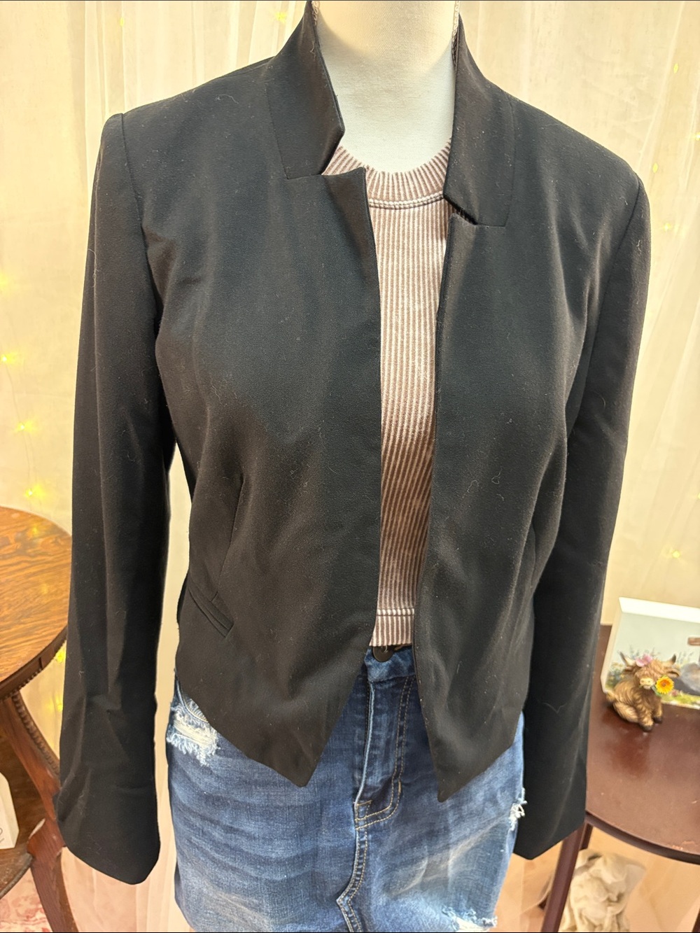Black Open-Front Women's Blazer Jacket